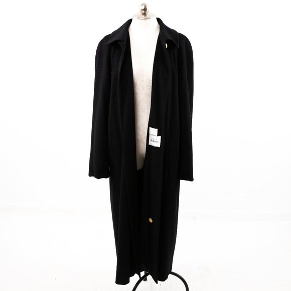 Vintage 80s 90s 12 Cashmere Wool Long Overcoat Black - Picture 7 of 11